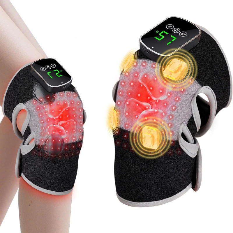 Smart Knee Wrap - 60個のLEDライトを搭載したデュアル波長膝サポーター。4つのモーターによる振動、温熱、パルス機能、スマートタイマー、温度調節機能付き膝用ラップ。