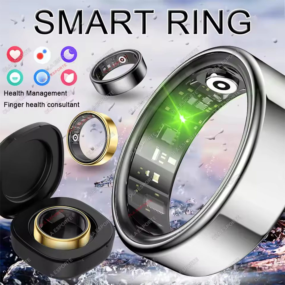 Temperature Ring Skin - NEW R09 スマートリング（充電ケース付き）。心拍数、血中酸素濃度、肌の温度を測定可能。AndroidおよびiOSに対応。5ATM防水。