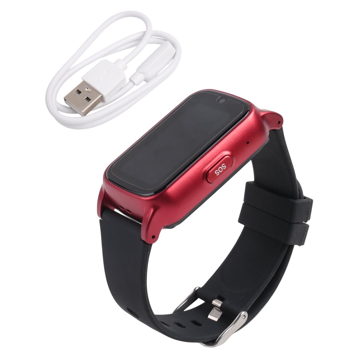 Fall Detection Watch - DT60 4G対応高齢者向けスマートウォッチ。GPS、SOS機能、転倒検知による緊急支援、AIによる健康モニタリング機能を搭載。赤色。