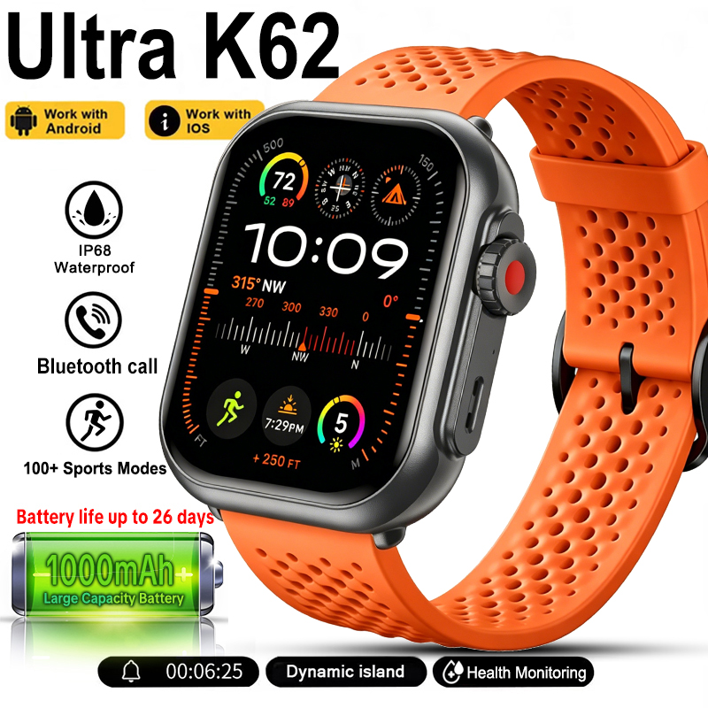 新型ウォッチウルトラK62スマートウォッチ メンズ レディー - Fall Detection Watch のレビューと価格