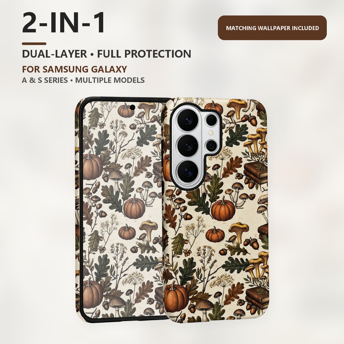 秋のきのことカボチャの柄が描かれた、Samsung Gala - Samsung Galaxy S24 のレビューと価格